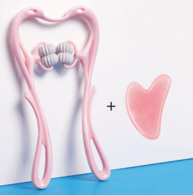 Multifunctional Manual Six-wheel Neck Massager Massage Relieve Roller Massage Tool (Option: Pink4 rollers suit)