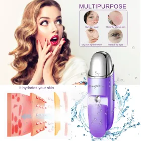 Nano Facial Mister Nano Cool Mist Facial Sprayer Portable Handy Face Steamer Moisturizing Massager USB Charge (Option: Violet)